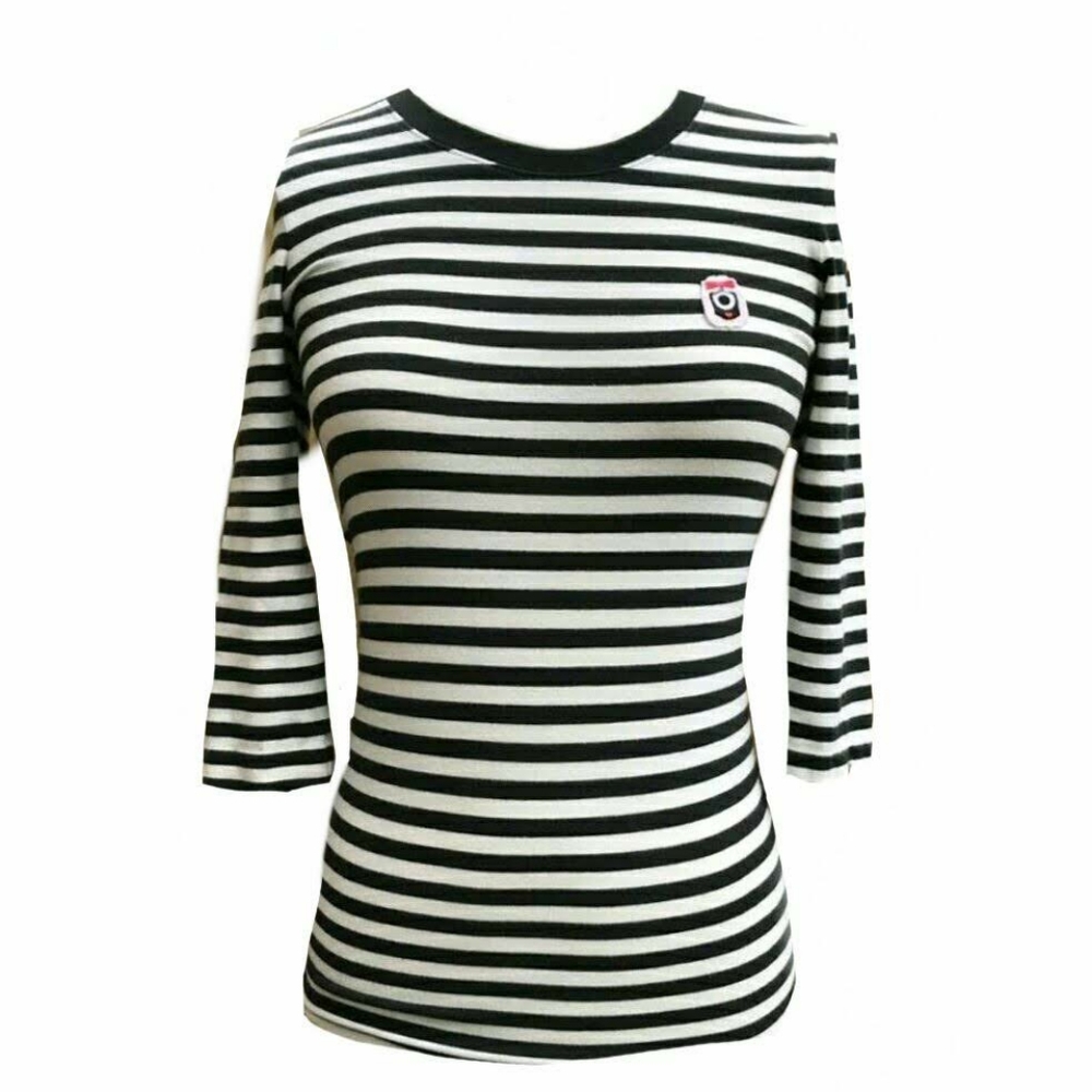 🎀 Kate Spade black and white striped top size XS